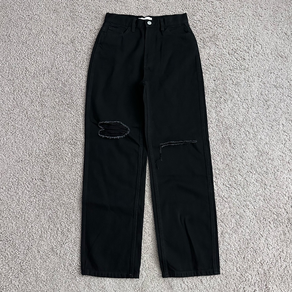 OAK + FORT Black Ripped Mom Jeans Womens 26 Organic Cotton